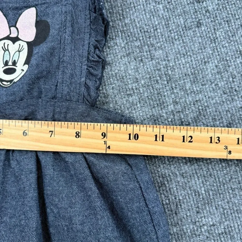 Disney Minnie Mouse Pinafore Apron Dress Size 4T Blue Chambray Ruffle Jumper